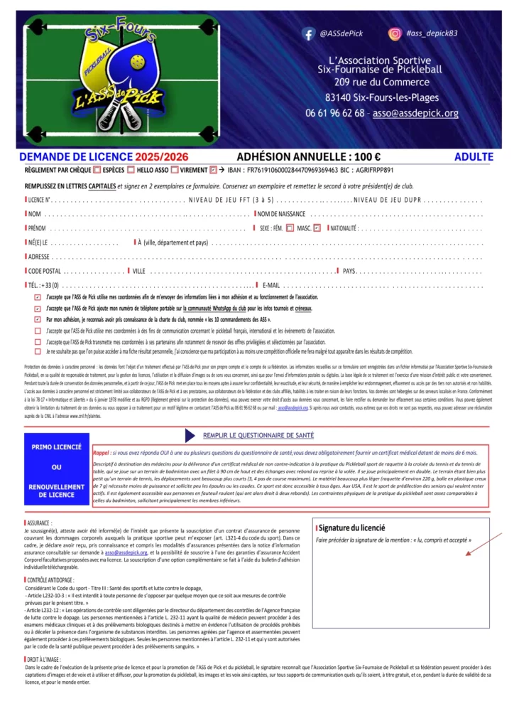 Licence adulte